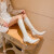奢迪卡品牌女鞋长筒靴女冬新款高跟长靴女尖头弹力靴细跟高筒靴女 米白色 6.5公分单里款 35