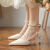 鞋柜达芙妮集团旗下法式珍珠小高跟鞋女时装单鞋2024年秋季新款少女单 米色 34