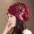 新款秋季夏季女士帽薄头巾帽蕾丝堆堆帽时装帽韩水钻月子帽光头帽 双色绣线酒红 均码(54-60cm有弹性)