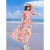 瑞央亲子装一片式大码沙滩裙母女装海边度假连衣裙带袖长裙一家三口繁 女士M
