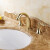 丰崟全铜欧式分体式三孔面盆冷热卫生间双把洗洗手盆 金色