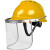安全帽带面罩全脸防护透明PVC铝包边烧焊防飞溅防冲击打磨面屏 红色安全帽+支架+3张屏