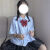 恺吉锐夏季新款日系短袖衬衫女学生韩版宽松小众设计感娃娃领JK衬衣 蓝色单件短袖 S 80-95斤