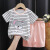 安踏夏款儿童短袖套装纯棉男女童宝宝婴儿衣服韩版卡通童装 K063-条纹袋熊 73cm