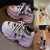狮王足 春夏显脚小的女鞋8公分高跟球鞋厚底防水台运动鞋透气网布旅游鞋 紫色 34