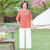 珍妮羊22新款妈妈夏装套装洋气中老女装夏季时尚短袖气质两件套 西红色上衣加白色裤子 XL 建议80到100斤