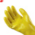 谋福 黄色棉毛浸塑劳保劳防PVC手套 防水防油防污耐酸碱