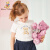 精典泰迪Classic Teddy童装儿童t恤儿童短袖t恤女童t恤夏季新款 花朵小熊 白色 100