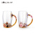 罗比罗丹 珐琅彩工艺品玻璃杯 个性花朵创意水杯 送男女朋友生日及结婚礼物 深色+浅色-高-对杯