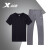 特步运动套装男士运动服男装夏季透气短袖T恤长裤休闲两件套 黑色+灰色 L