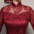 秀觀唐香红秋装中袖复古蕾丝刺绣旗袍修身日常改良连衣裙红色 红色 M