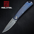 锐狮帝REALSTEEL锐狮帝N690不锈钢Luna钛柄户外轻量EDC口袋刀便携折叠刀 7001 TS-03蓝色钛金属手柄