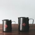 青芳 日本户外复古打奶缸做旧质感不锈钢磨砂黑色咖啡拉花杯350ml水杯 600ml