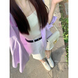 妍莉芬（yanlifen）夏季女装2025夏装茶系穿搭衣服一整套装女减龄网红防晒衬衫裙子 亮紫防晒衬衫+白色内搭+白色短裤 L 【100-120斤】