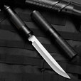 ABDT尼泊尔军刃防身荒夫铝合金手柄多功能高硬度马氏体刀露营户外求生 黑色尖头