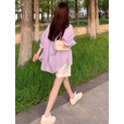 妍莉芬（yanlifen）夏季女装2025夏装茶系穿搭衣服一整套装女减龄网红防晒衬衫裙子 亮紫防晒衬衫+白色内搭+白色短裤 L 【100-120斤】