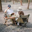 挪客户外折叠椅露营扶手月亮椅子野餐便携沙滩躺椅凳子桌椅装备 黑灰/扶手版