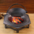 山力士老式碳火盆取暖器木炭取暖炉户外农村铁盆桌取暖烤火盆户外围炉煮 六边烤火盆【熟铁盆】+火钳+双