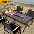 JEEP户外折叠桌便携式露营桌子野餐桌椅套装野营用品装备蛋卷桌椅套装 黑胡桃色中号+椅子2张