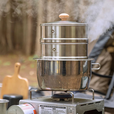 Campingmoon柯曼S363-2S不锈钢304大号蒸笼蒸屉三件套早餐蒸网户外便携野餐 【S363-2S】+CC-18小号汤锅