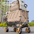 疆屿户外折叠露营车儿童可躺摆摊可升降桌野营野餐聚拢双层小推车 卡其云途自带升降6.5cm实心轮