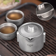 Ti artisan钛工匠纯钛户外茶具套装旅行野营便携泡茶器双层防烫泡茶钛杯 一壶二杯泡茶器礼盒装【磨砂款】