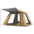 原始人帐篷户外露营便携式防雨加厚折叠自动野外露营装备全套野营过夜 钛黑胶卡其两门两窗款+门厅杆