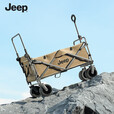 JEEP露营推车可折叠户外手推野餐车营地拖车拉杆小拉车桌板野营车 【翻斗款】细沙黄大号自带推杆 400L