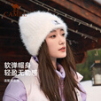 骆驼（CAMEL）毛绒针织帽女冬季仿貂毛防寒护耳冷帽加厚保暖显脸小毛线帽子 【聚热保暖】冰川蓝，133CP15061