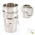 CLS 户外露营便携水杯不锈钢登山杯可折叠把手4件套杯烧烤杯咖啡杯套装杯野餐装备用品FCL181 银色 4个杯子