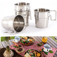 CLS 户外露营便携水杯不锈钢登山杯可折叠把手4件套杯烧烤杯咖啡杯套装杯野餐装备用品FCL181 银色 4个杯子