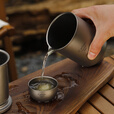 Ti artisan钛工匠纯钛双层快客杯户外露营便携式旅行茶具套装防烫泡茶器 一壶三杯礼盒装