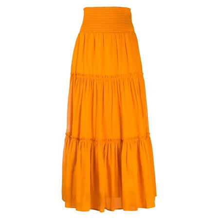 汤丽柏琦(tory burch)20秋冬女士弹力缩褶叠层超长半身裙 橙色 s