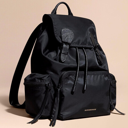 功能性尼龙拼皮奢侈品双肩包背包 4015479黑色>巴宝莉