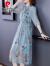 皮尔卡丹重磅真丝连衣裙女夏天2024新款高端气质年轻款桑蚕丝品牌裙子 蓝色 S
