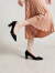 千百度【静音系列】尖头粗高跟鞋2024春季新款羊皮单鞋女 黑色（异形跟6.5cm） 37