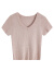 EGGKA法式纯色V领针织衫女新款夏季外穿短袖收腰显瘦内搭短款上衣 粉色 均码