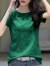 皮尔卡丹（pierre cardin）绿色t恤女短袖2024年新款宽松时尚刺绣纯棉女士半袖T恤夏季上衣 绿色 S
