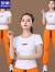 罗蒙纯·棉运动套装夏季广场舞新款服装高弹抖音健身跳操鬼步舞蹈衣服 白短袖 + 大红裤 M(8090 斤)