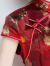 金菊中国风春夏新款真丝桑蚕丝改良版旗袍立领真丝中长款女式连衣裙 红色 XL