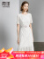 颜域短袖碎花连衣裙女装2024新款夏装优雅气质中长款蕾丝圆领裙子 白色 M/38