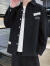彼罗戈登春季新款男士纯棉长袖衬衫工装休闲衬衣时尚潮流上衣外套男装衣服 C2002黑色 M(100-115斤)