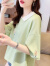 啄木鸟小众设计感娃娃领短袖t恤女夏季韩版宽松撞色小个子polo衫上衣服 绿色 M