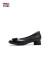 马内尔鞋子女2024新款夏季牛皮圆头浅口职业上班粗跟百搭工作鞋G15211 黑色 38