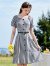 百图betu女装夏季新款连衣裙时髦格纹泡泡袖收腰连衣裙女2303D02 黑白 S