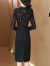 皮尔卡丹（pierre cardin）法式修身大尺码女装秋冬款御姐包臀黑色连衣裙性感轻奢蕾丝裙子 黑色 XL 建议115-125斤