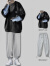 良茨胖子大码白色假两件卫衣男小众设计感潮牌高级感长袖T恤大码外套 （两件套）黑色卫衣+灰色裤子 XL 130-150斤