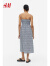 H&M女装连衣裙夏季新款时尚中长款无袖腰部缩褶连衣裙1135925 深蓝色/图案 155/80