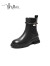 妙丽（Millies）2023冬新款切尔西靴牛皮时尚粗跟女短靴LG360DZ3 黑色 34