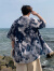 轩森图（XUANSENTU）夏威夷冰丝短袖衬衫男西海岸沙滩休闲上衣宽松东南亚风格花衬衣潮 黑色 L